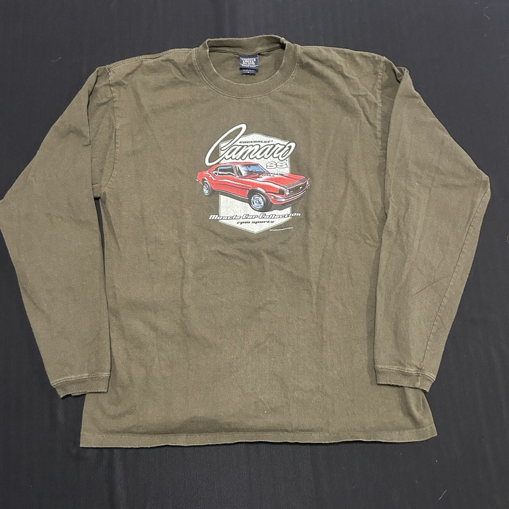 Vintage Chevrolet Camaro Long Sleeve Shirt Mens Large Brown Muscle Car Graphic